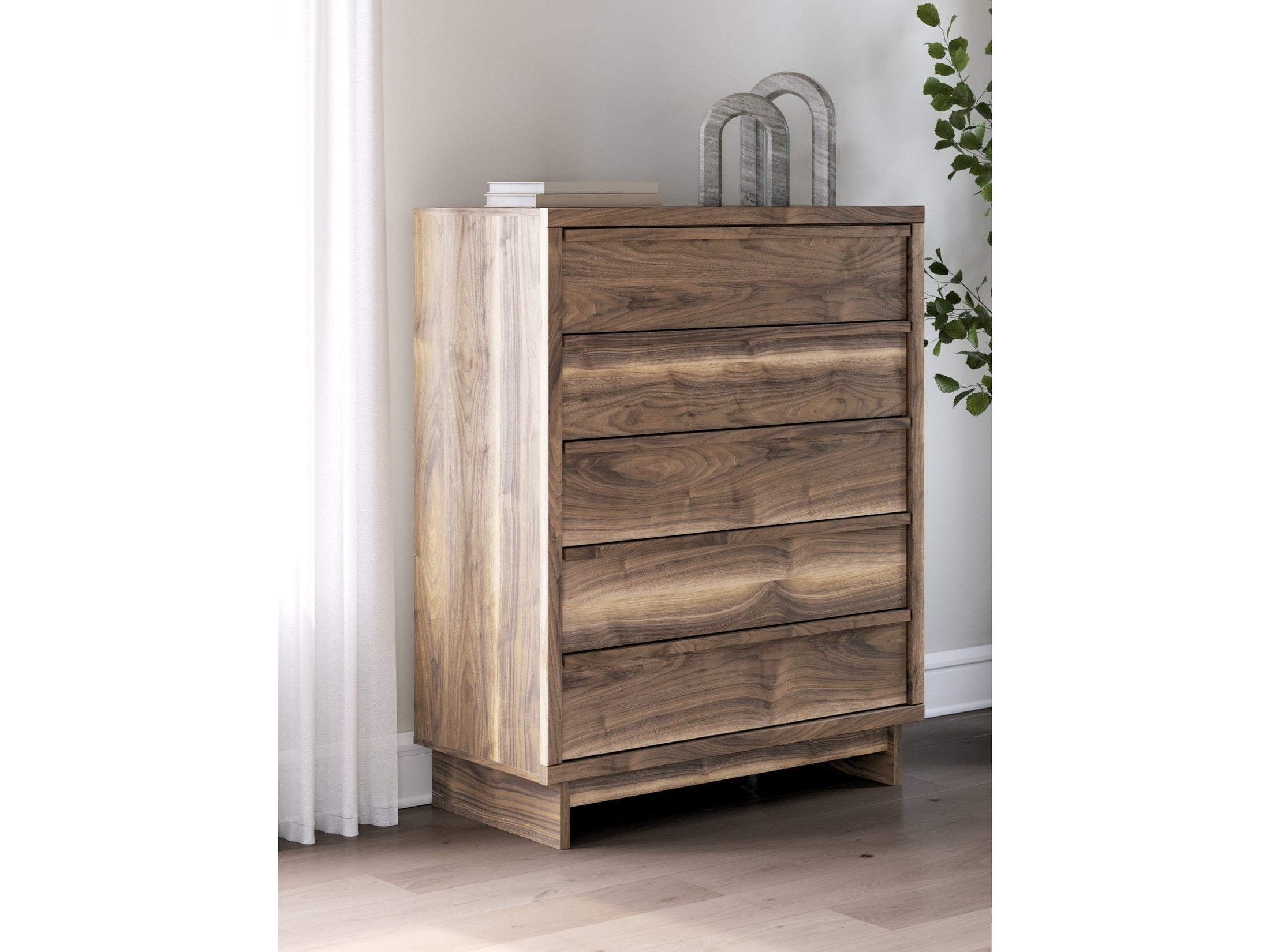 Chirason Brown Five Drawer Wide Chest