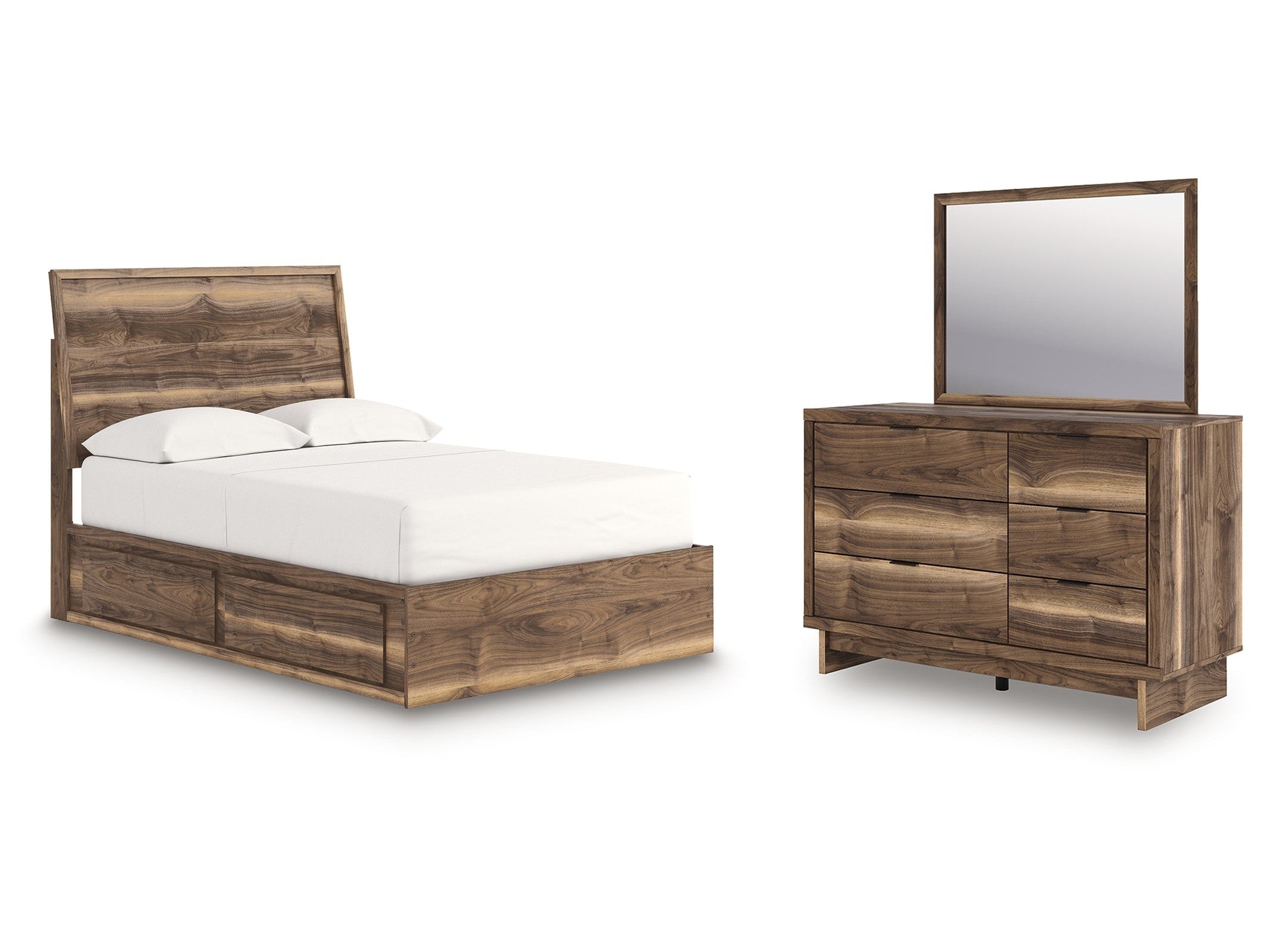 Chirason Brown Full Panel Storage Bed, Dresser and Mirror