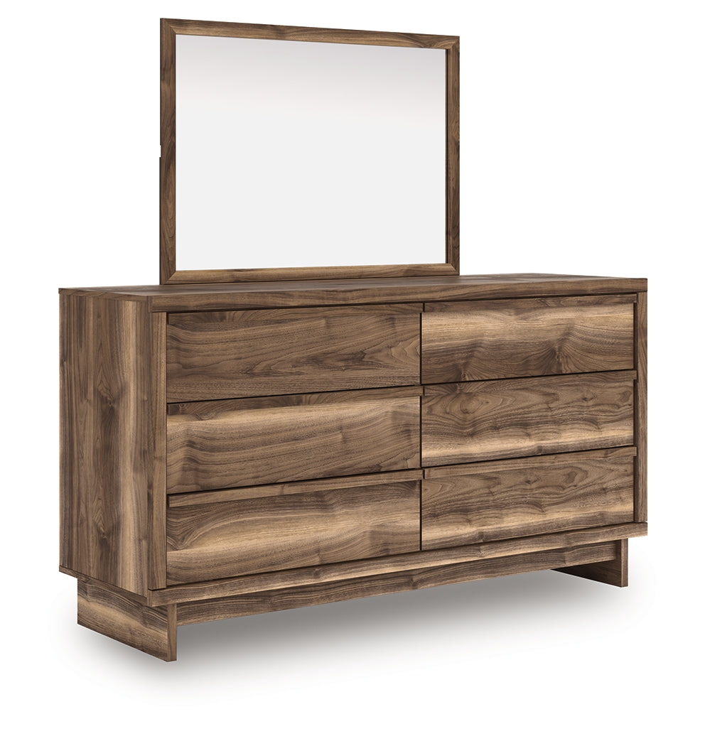 Chirason Brown Handleless Dresser and Mirror