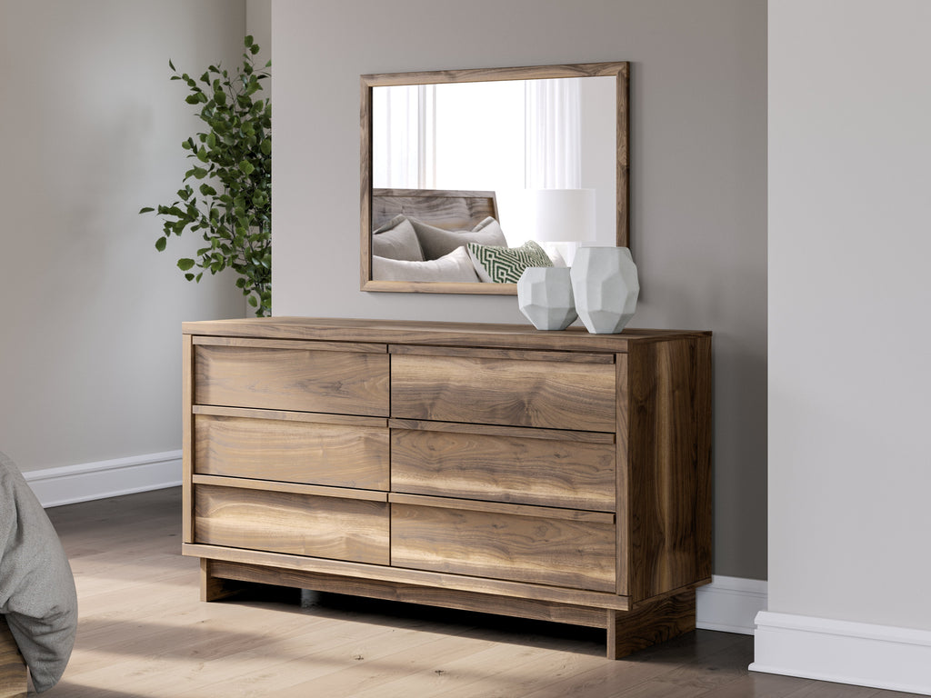 Chirason Brown Handleless Dresser and Mirror
