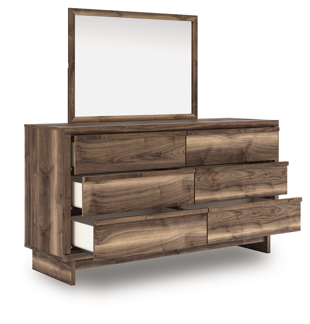 Chirason Brown Handleless Dresser and Mirror