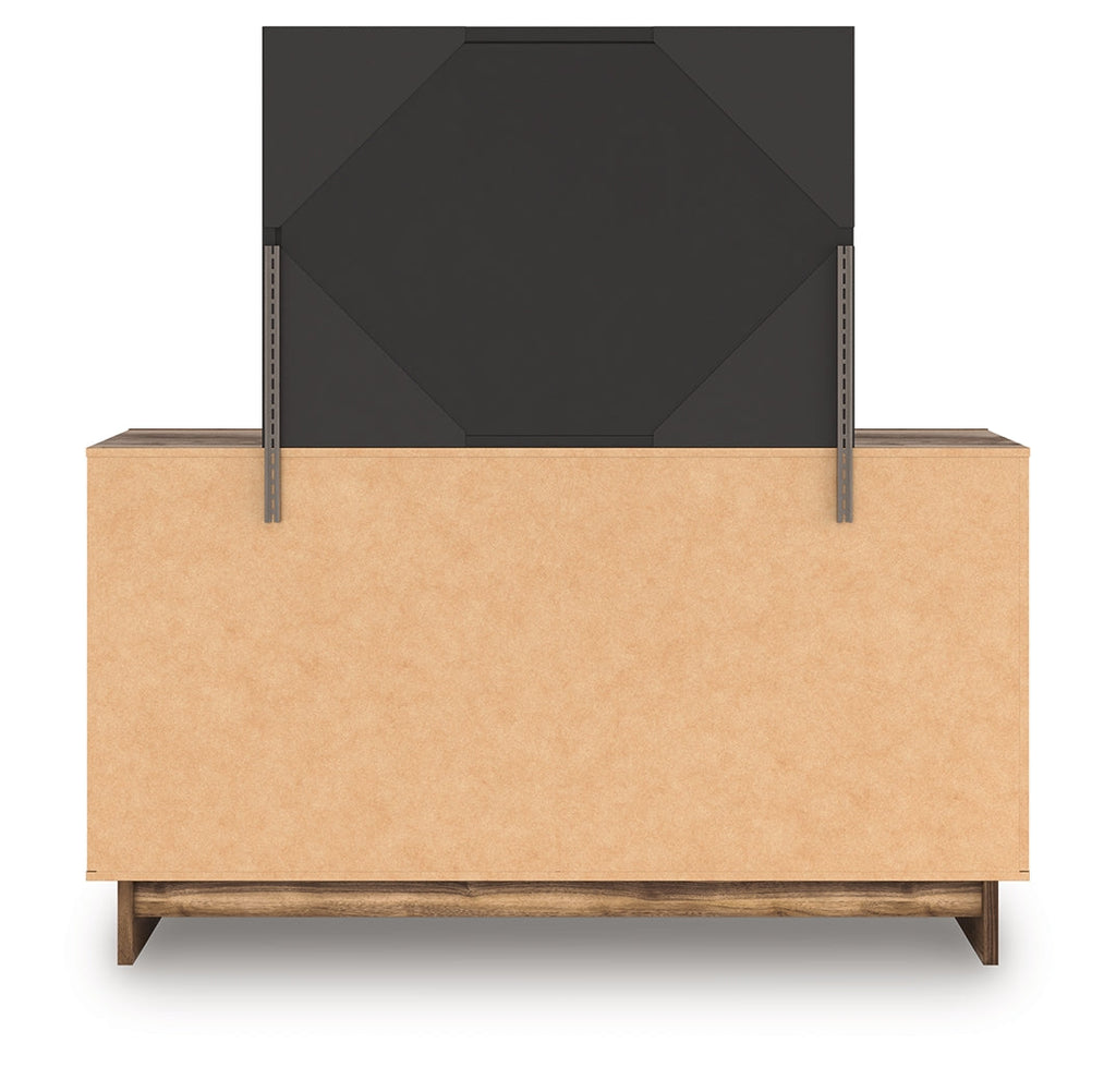 Chirason Brown Handleless Dresser and Mirror