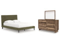 Chirason Brown/Sage Green Queen Upholstered Bed, Dresser and Mirror