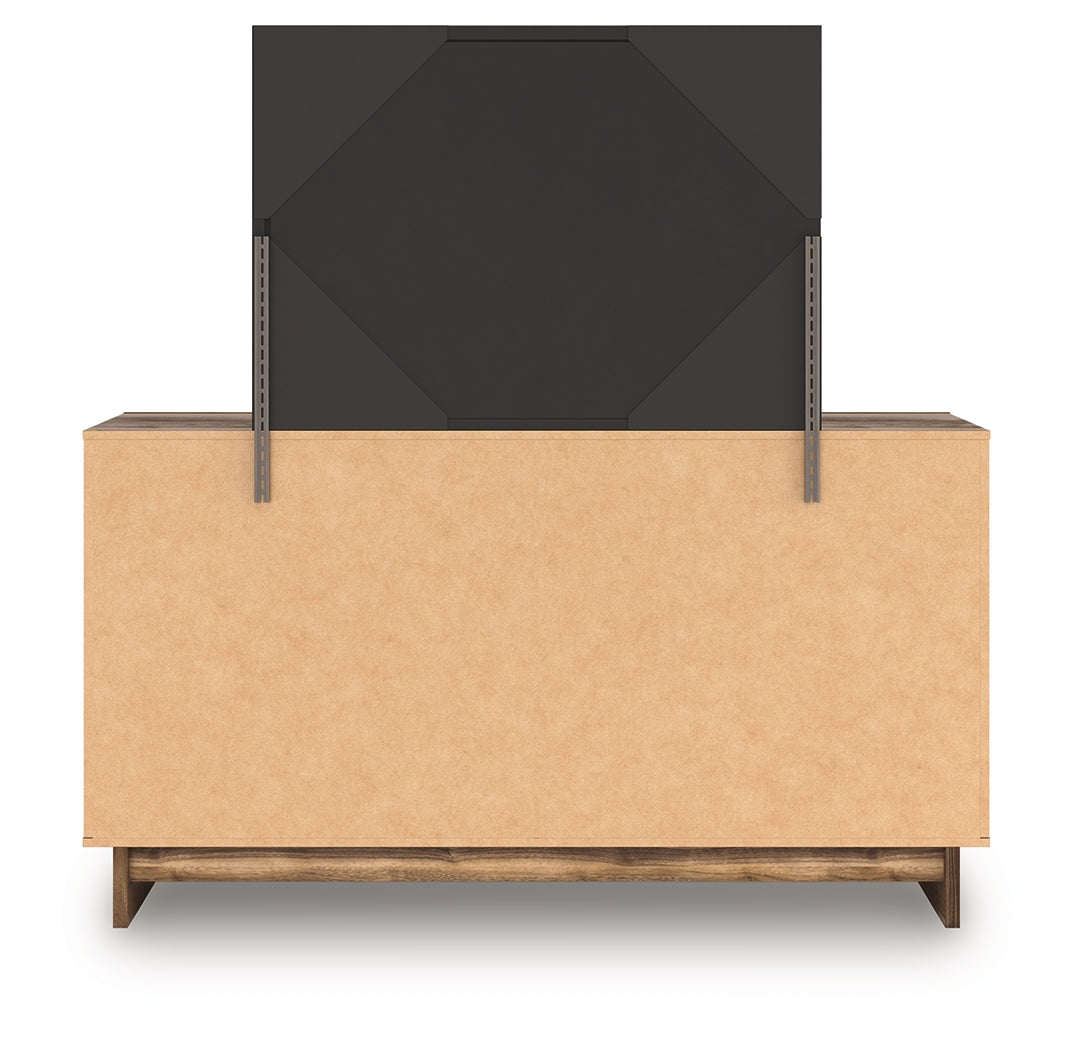 Chirason Brown/Sage Green Queen Upholstered Bed, Dresser and Mirror