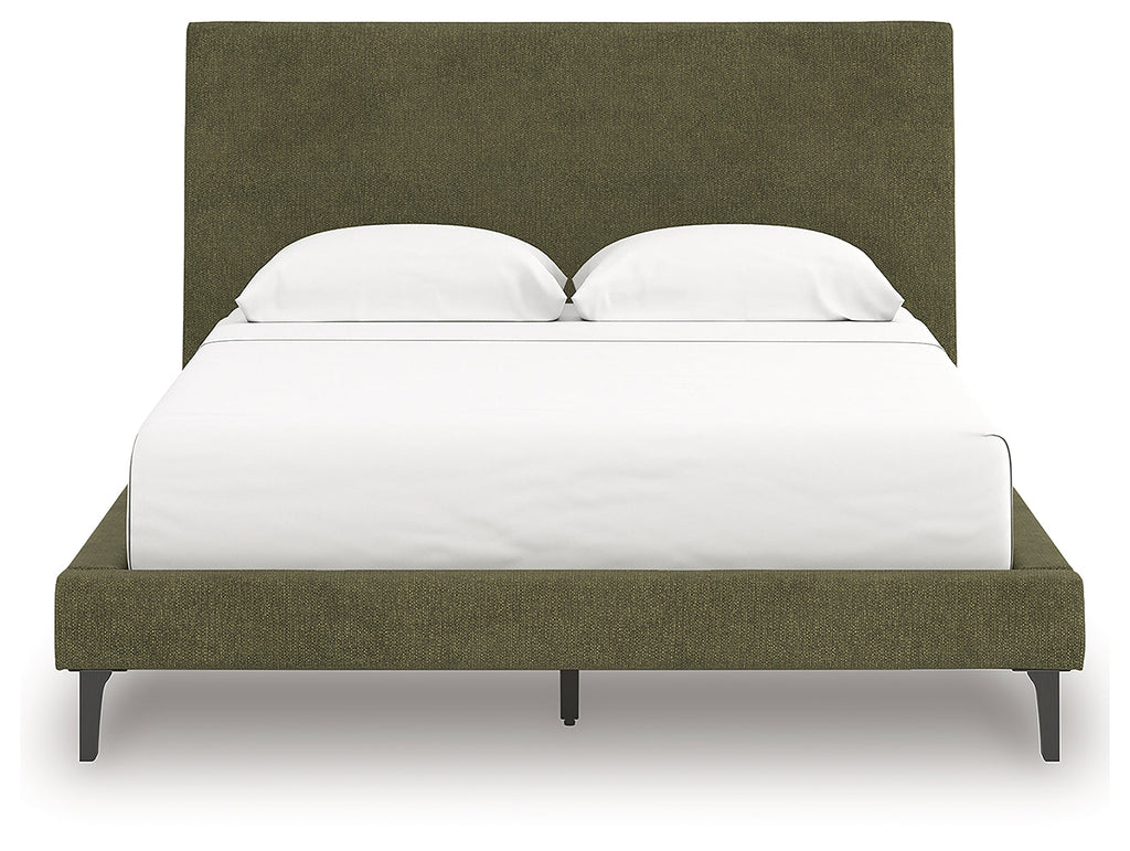 Chirason Brown/Sage Green Queen Upholstered Bed, Dresser and Mirror
