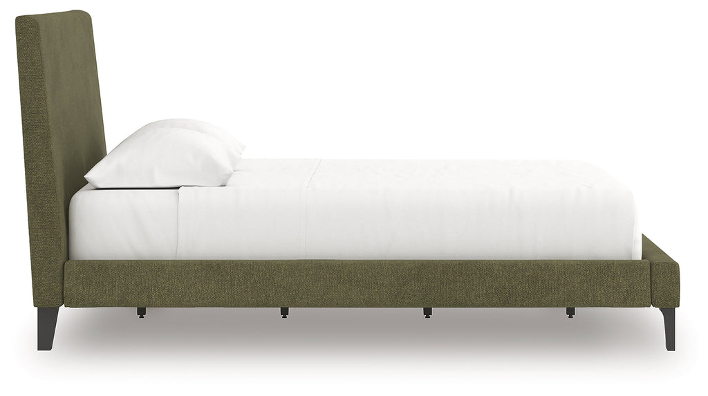 Chirason Brown/Sage Green Queen Upholstered Bed, Dresser and Mirror
