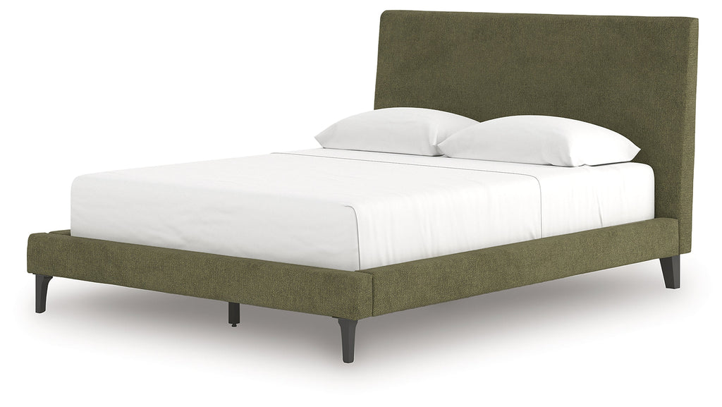 Chirason Brown/Sage Green Queen Upholstered Bed, Dresser and Mirror