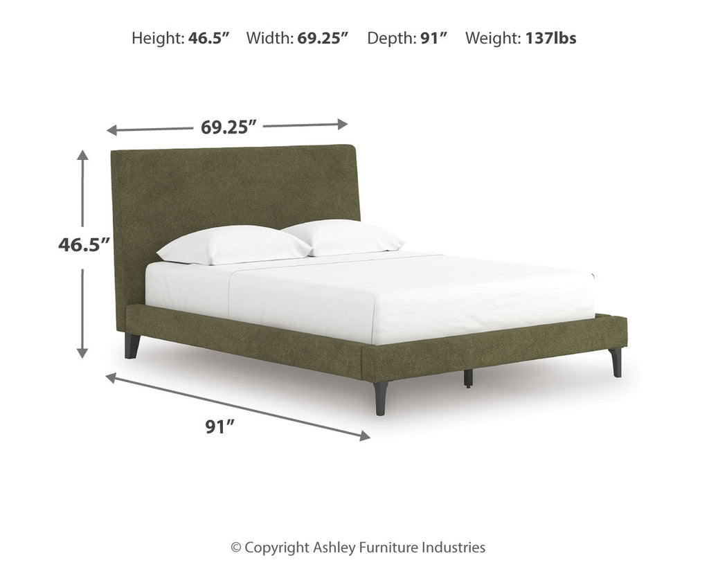 Chirason Brown/Sage Green Queen Upholstered Bed, Dresser and Mirror
