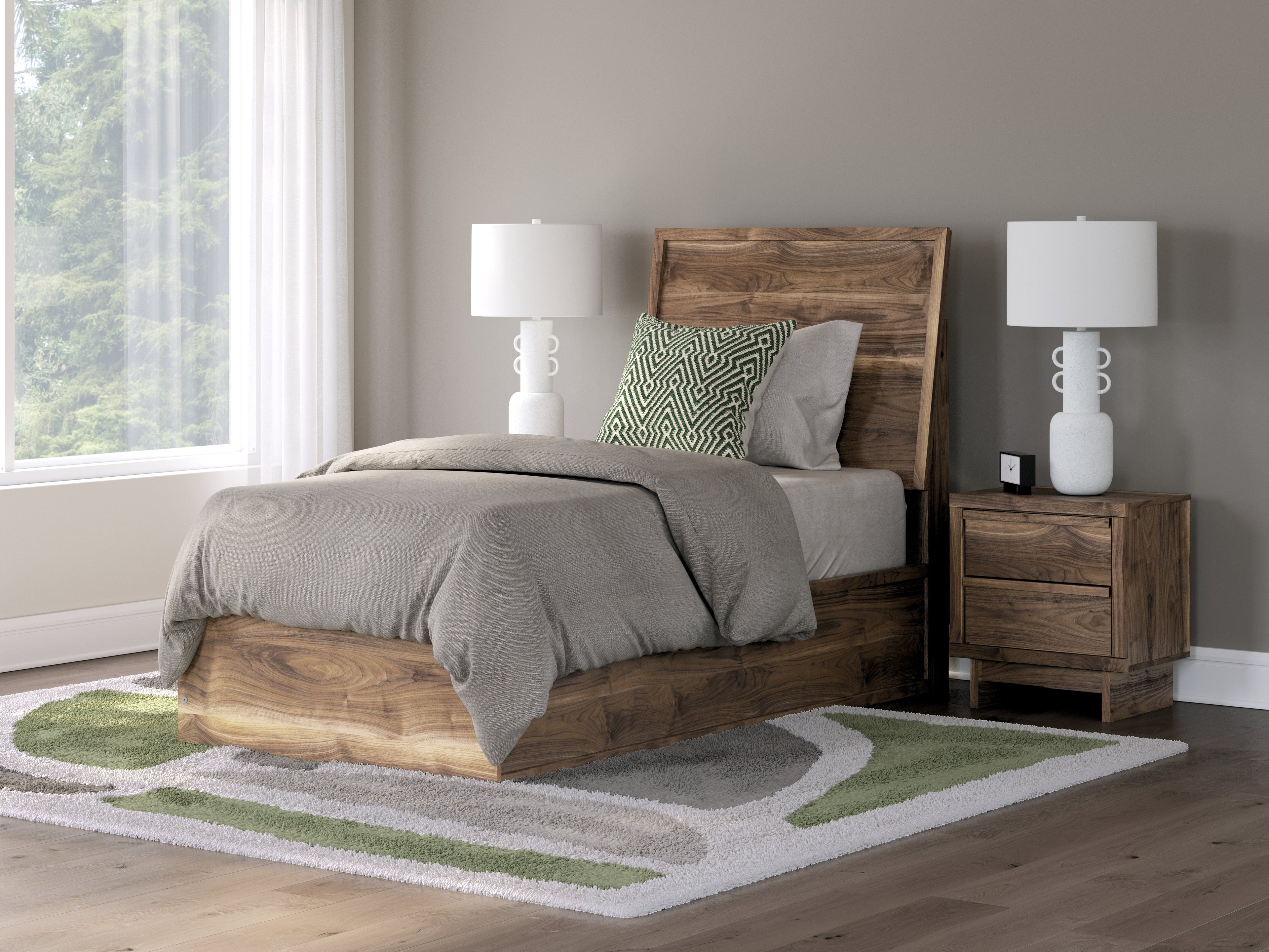Chirason Brown Twin Panel Platform Bed, Dresser and Mirror