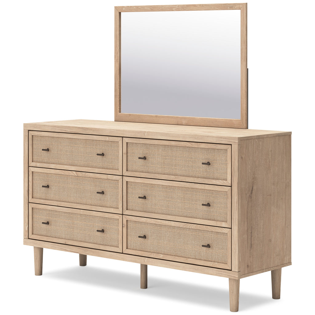 Cielden Two-Tone Queen Panel Bed with Mirrored Dresser and Nightstand