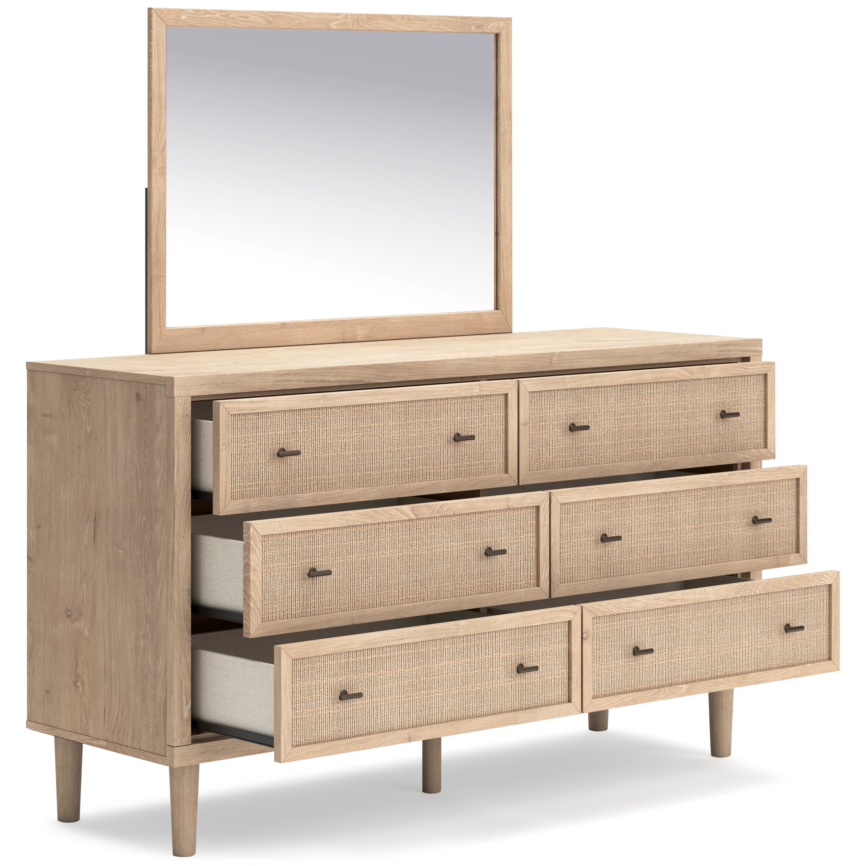 Cielden Two-Tone Queen Panel Bed with Mirrored Dresser and Nightstand