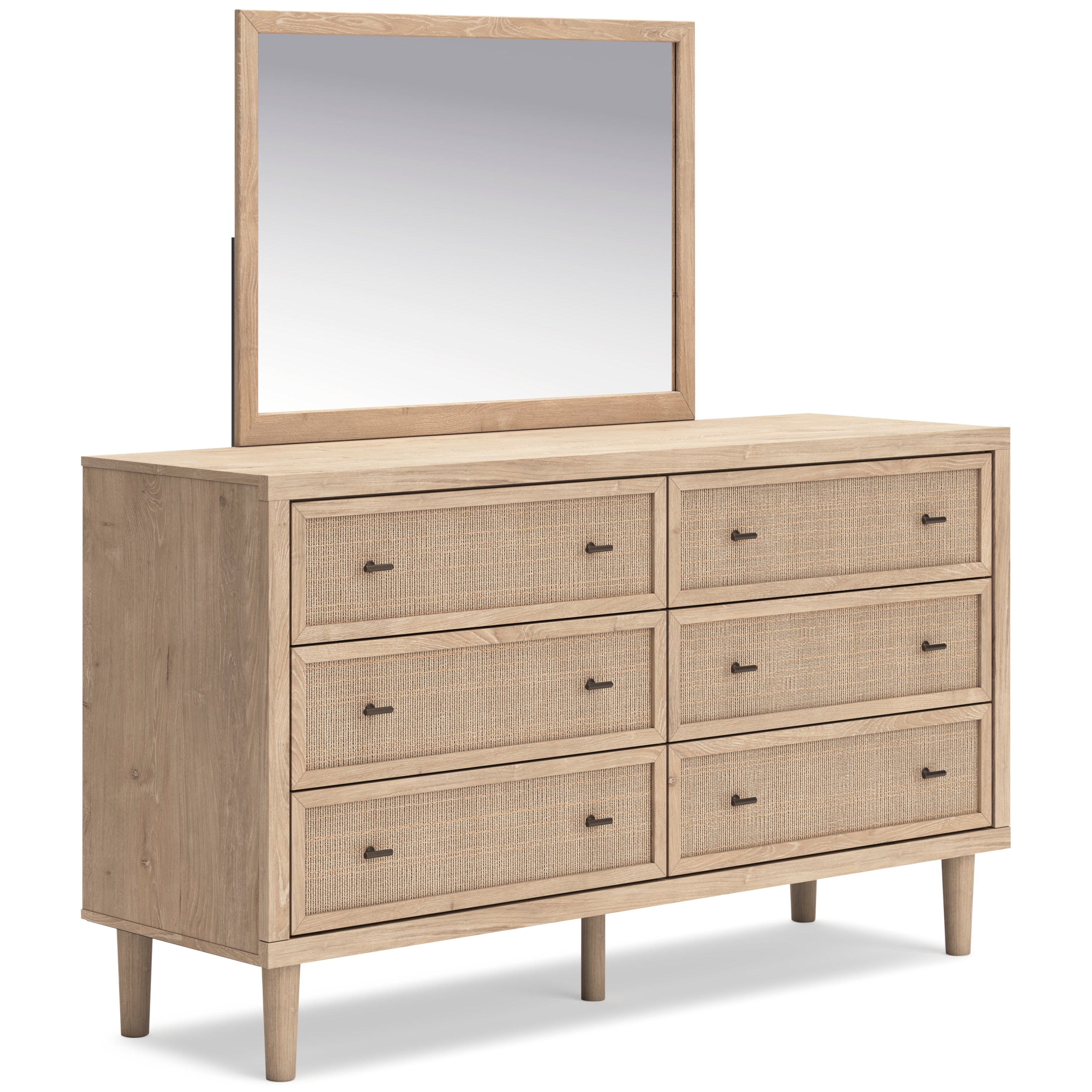 Cielden Two-Tone Queen Panel Bed with Mirrored Dresser and Nightstand