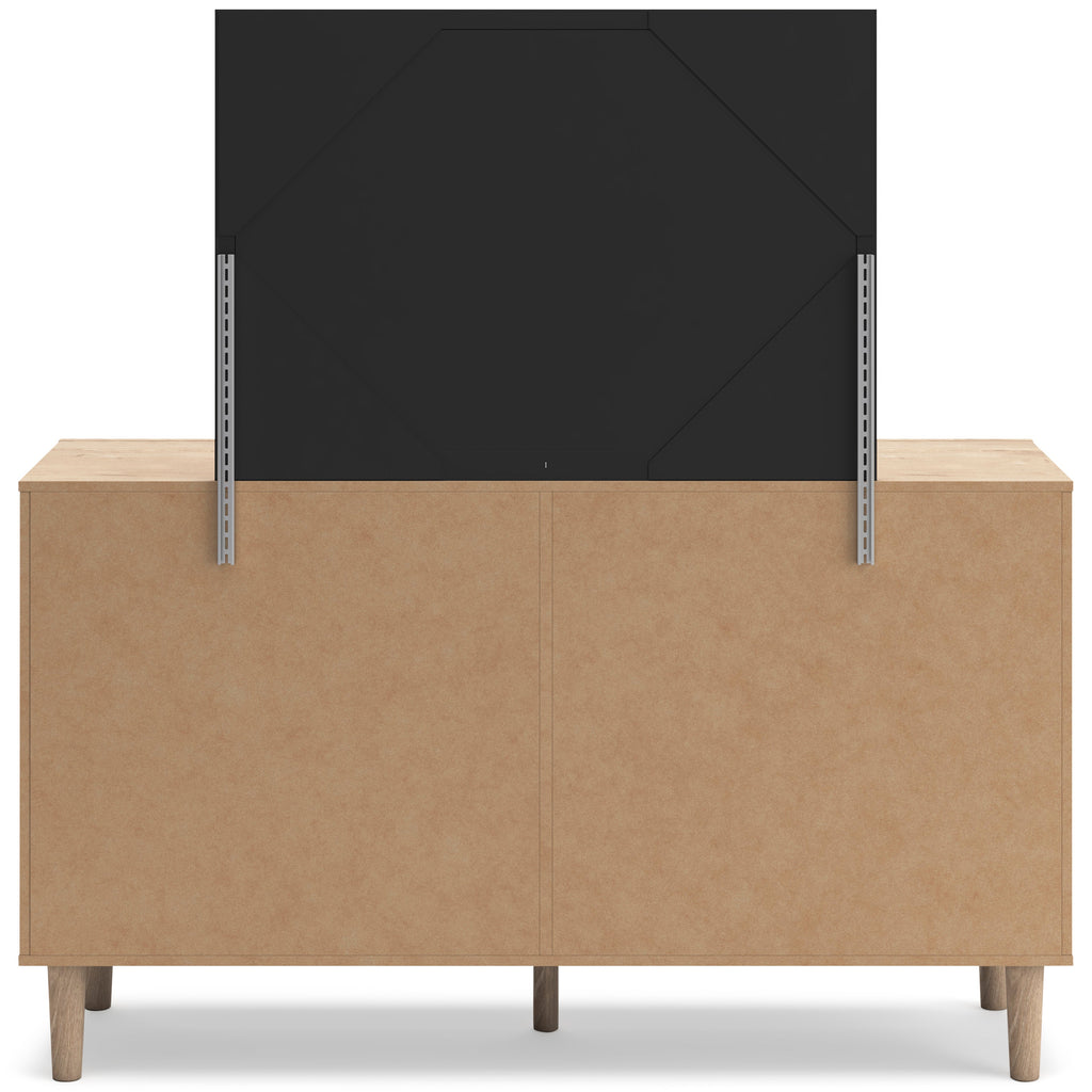 Cielden Two-Tone Queen Panel Bed with Mirrored Dresser and Nightstand