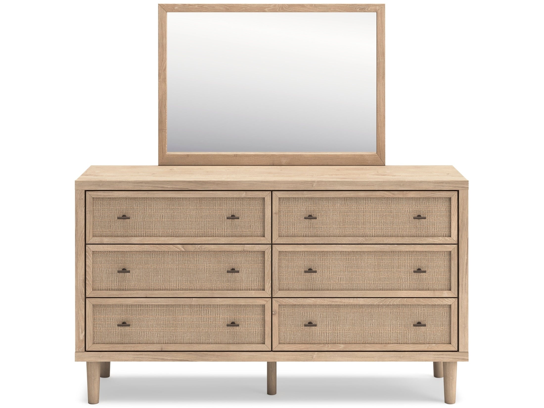 Cielden Two-Tone Queen Panel Bed with Mirrored Dresser and Nightstand