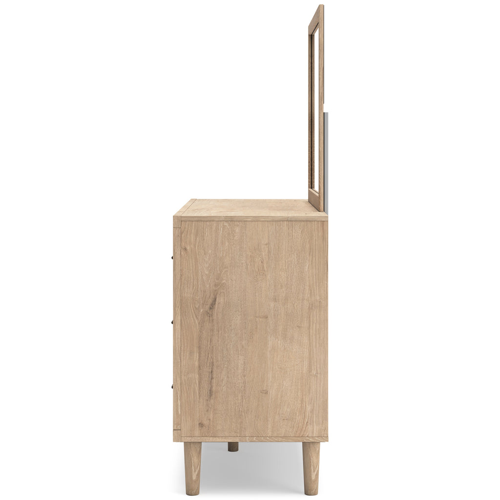 Cielden Two-Tone Queen Panel Bed with Mirrored Dresser and Nightstand