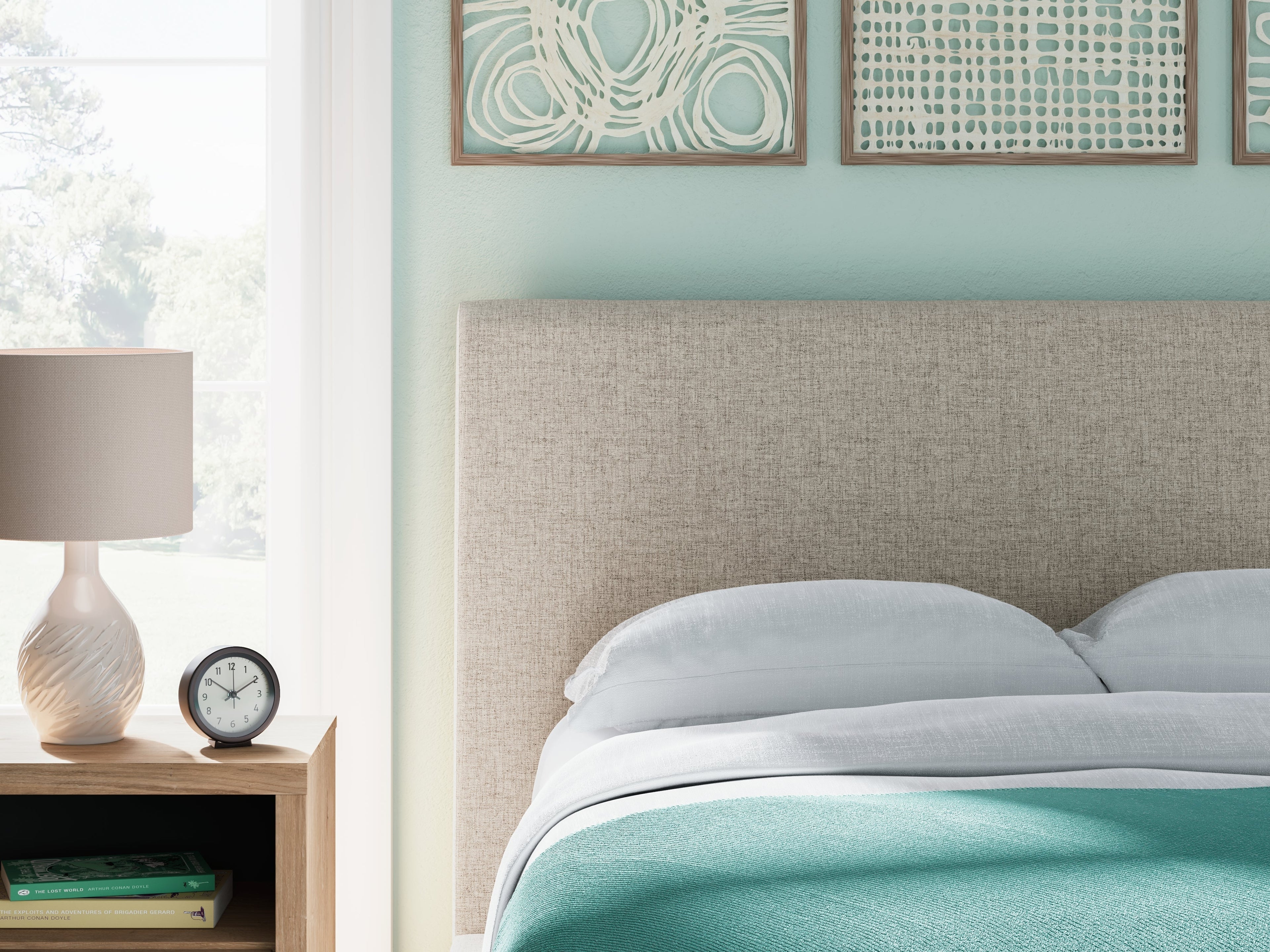 Cielden Gray Full Upholstered Bed with Roll Slats