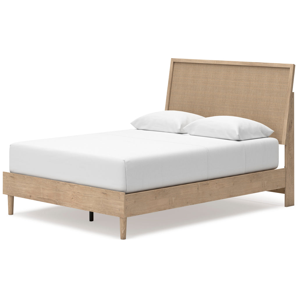 Cielden Two-Tone Queen Panel Bed with Mirrored Dresser and Nightstand