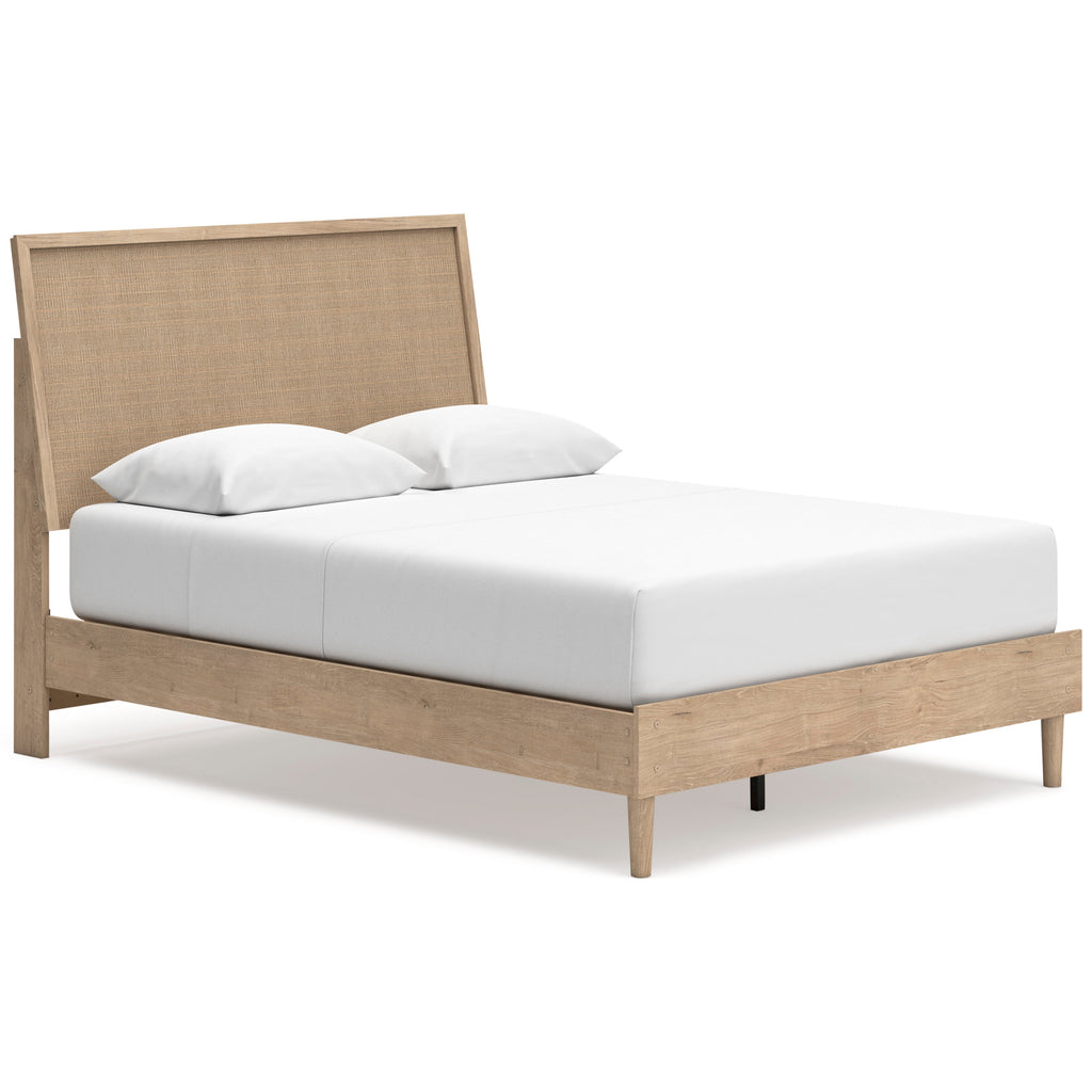 Cielden Two-Tone Queen Panel Bed with Mirrored Dresser and Nightstand