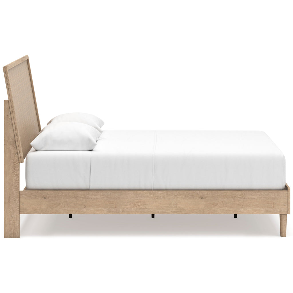 Cielden Two-Tone Queen Panel Bed with Mirrored Dresser and Nightstand
