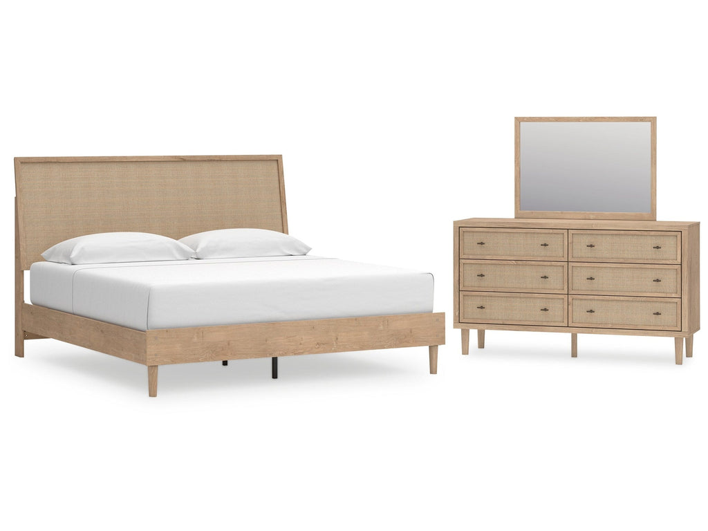 Cielden Two-tone King Panel Bed & Dresser & Mirror