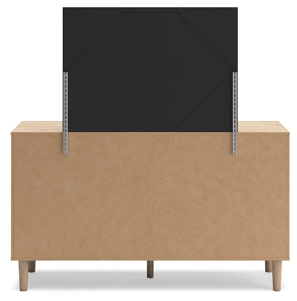 Cielden Two-tone/Soft Gray Queen Upholstered Bed, Dresser and Mirror