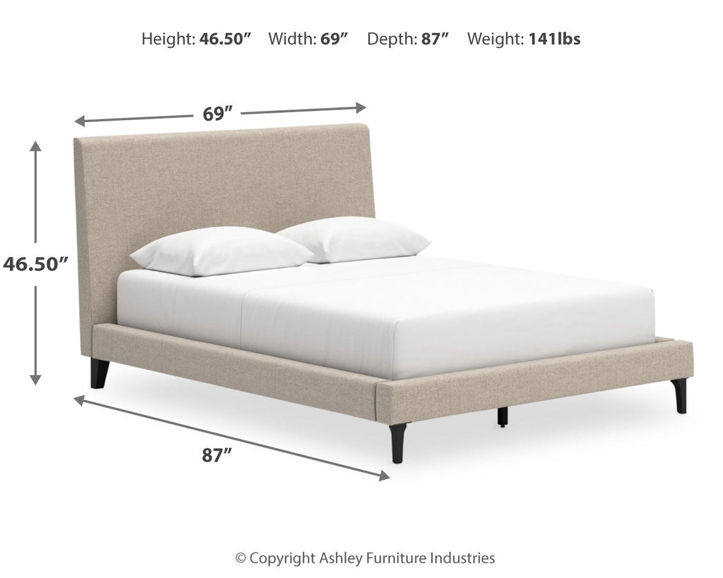Cielden Two-tone/Soft Gray Queen Upholstered Bed, Dresser and Mirror