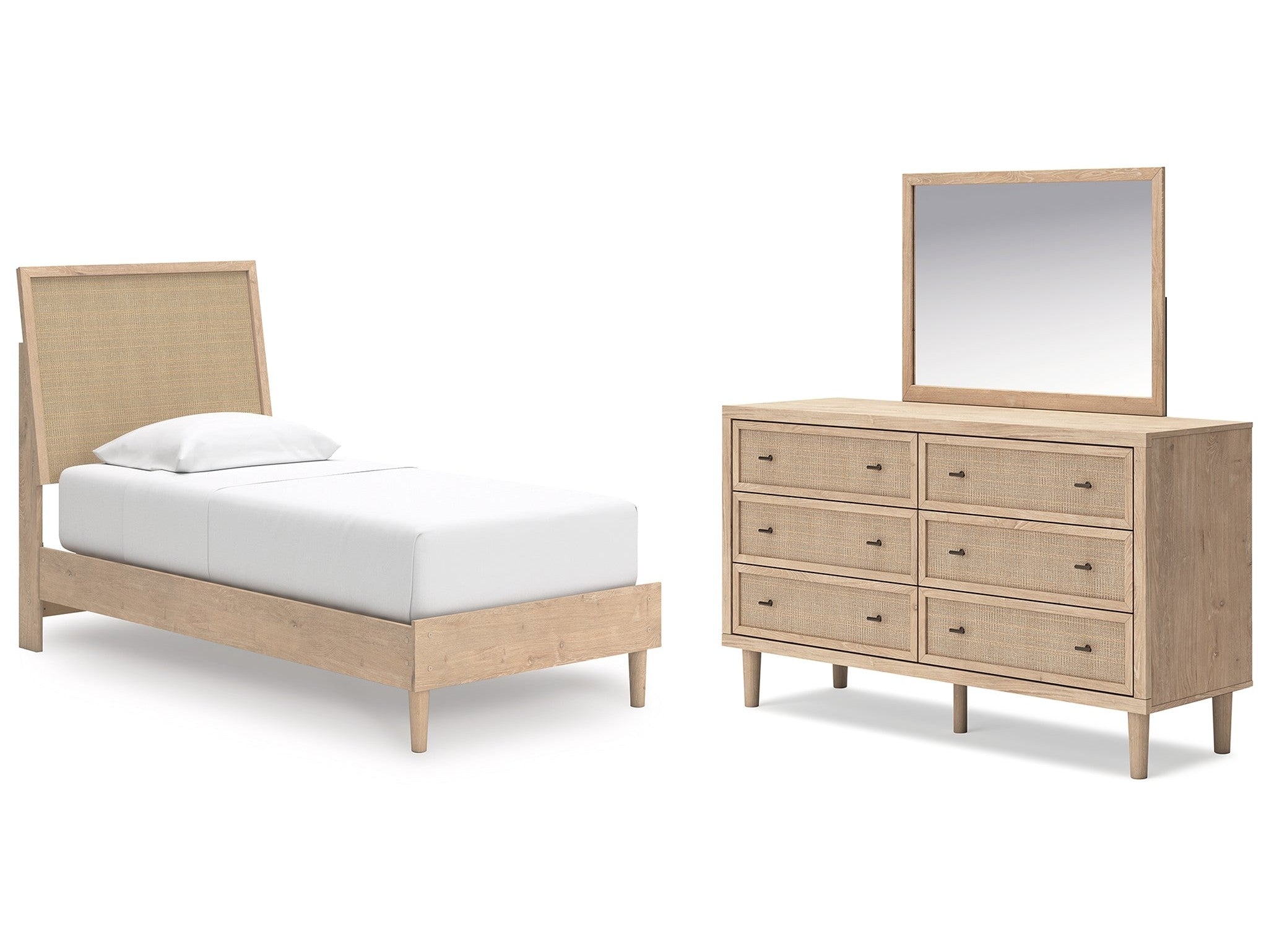 Cielden Two-tone Twin Panel Bed, Dresser and Mirror