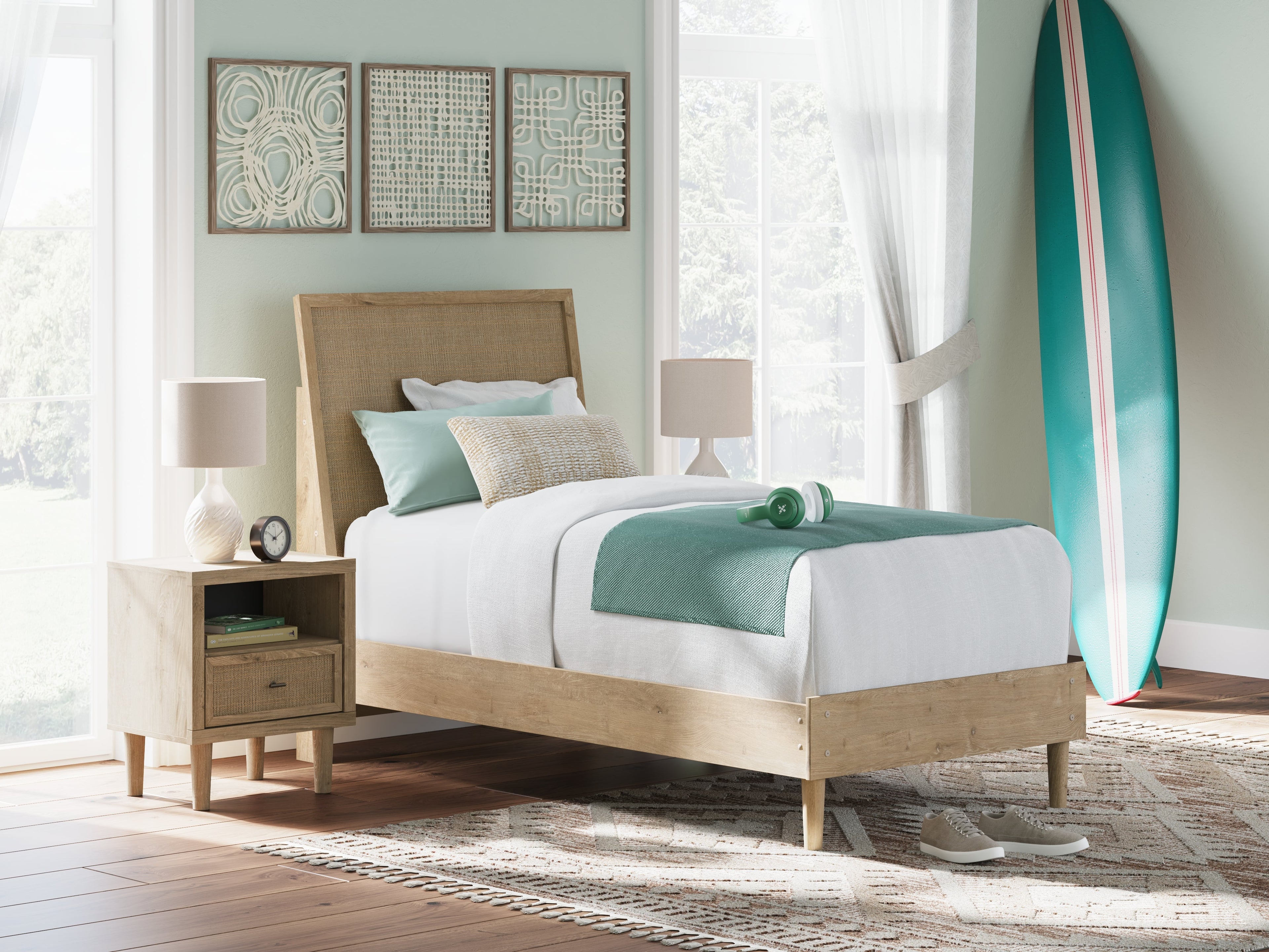 Cielden Two-tone Twin Panel Bed, Dresser and Mirror