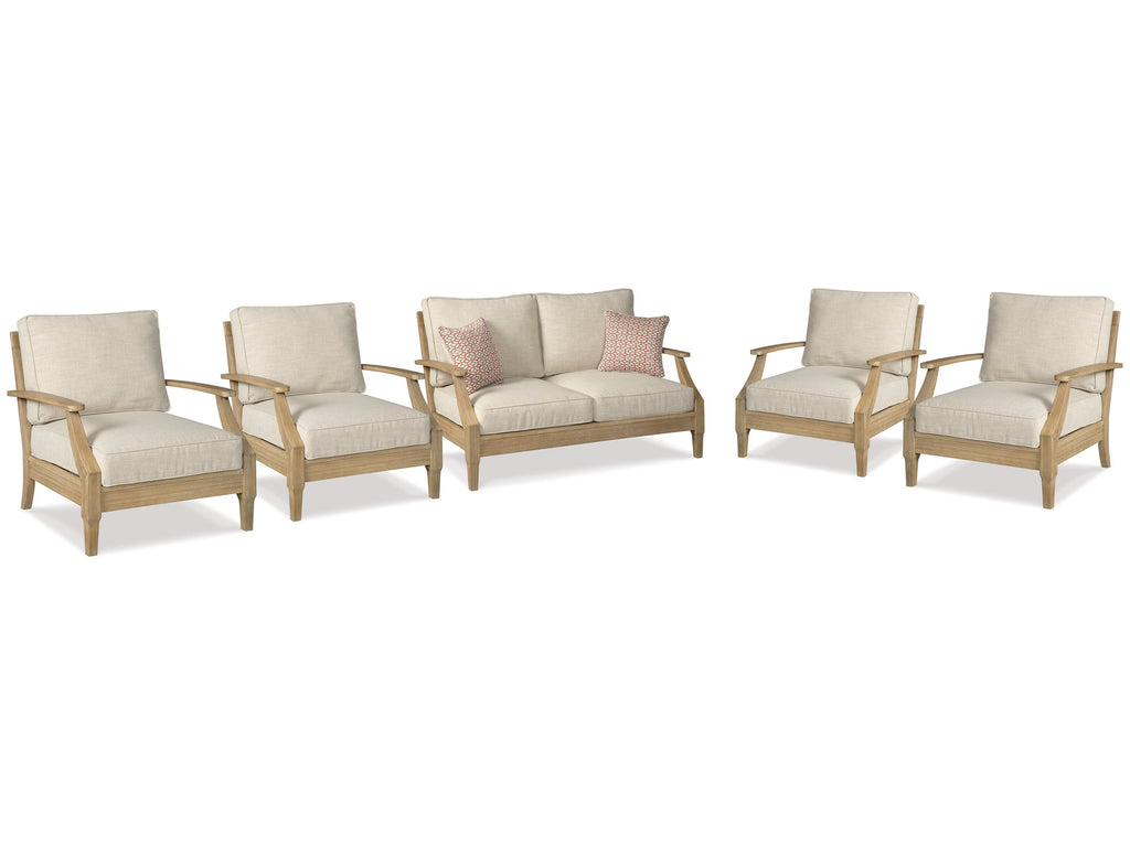 Clare View Beige Outdoor Loveseat and 4 Lounge Chairs