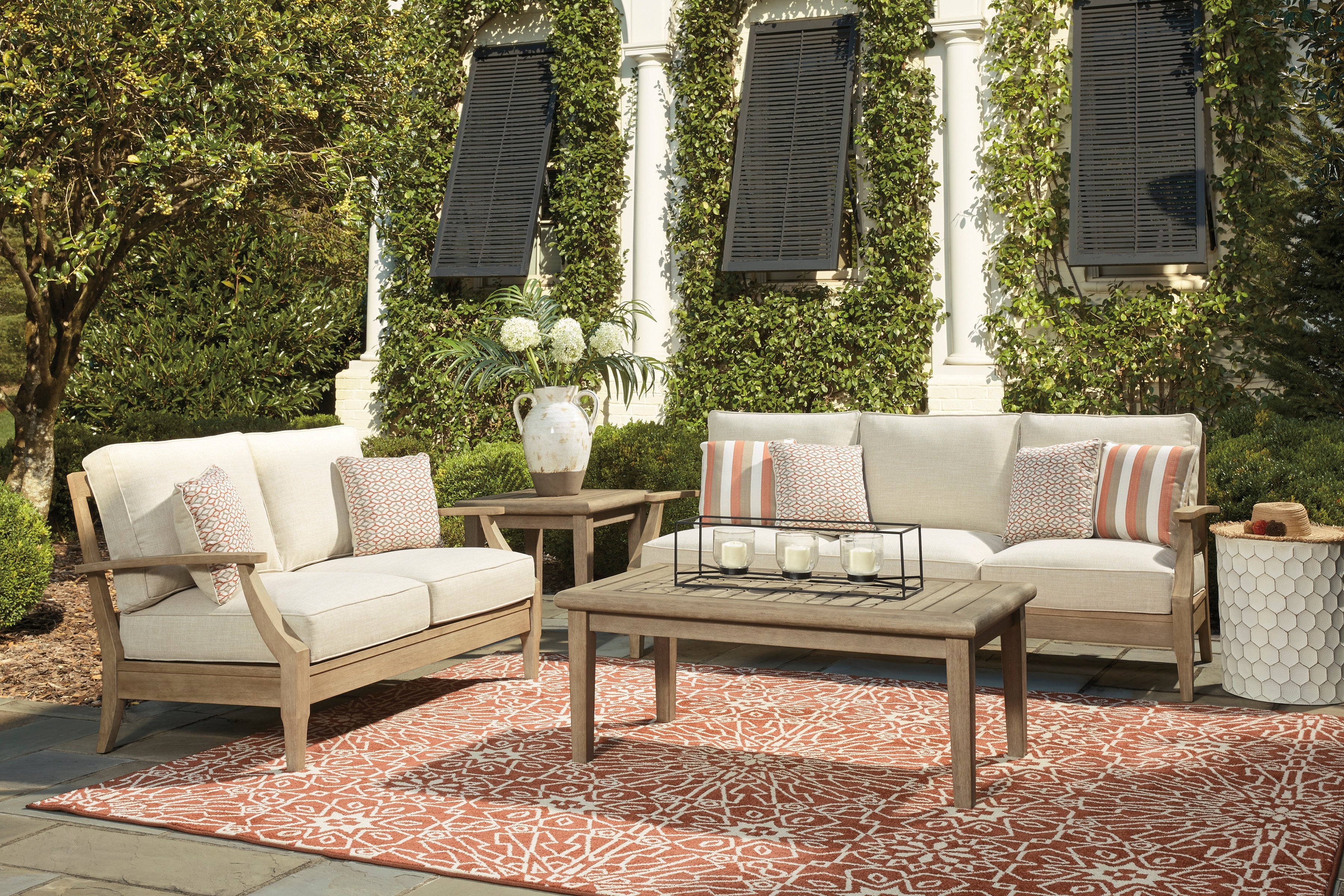 Clare View Beige Outdoor Sofa, Loveseat and Lounge Chair