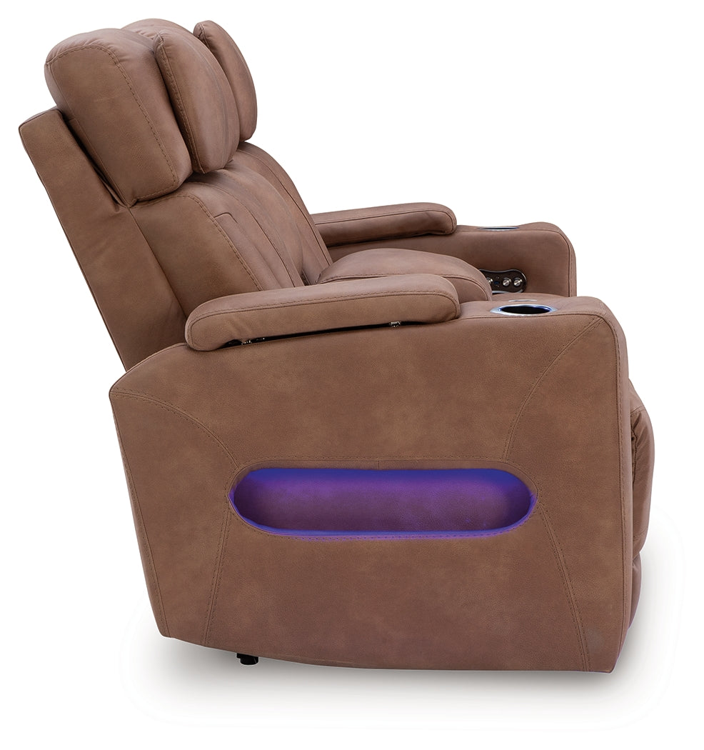 Clean-Slate Caramel Power Reclining Loveseat with Console