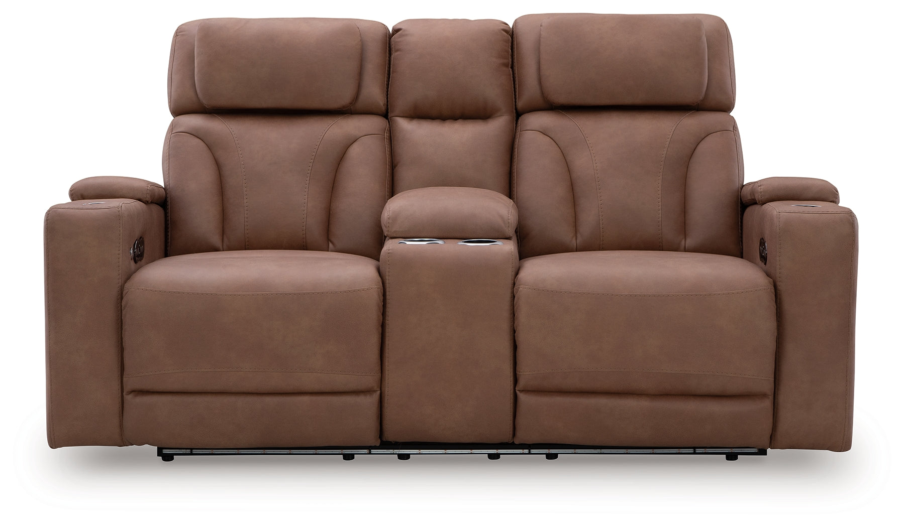 Clean-Slate Caramel Power Reclining Loveseat with Console