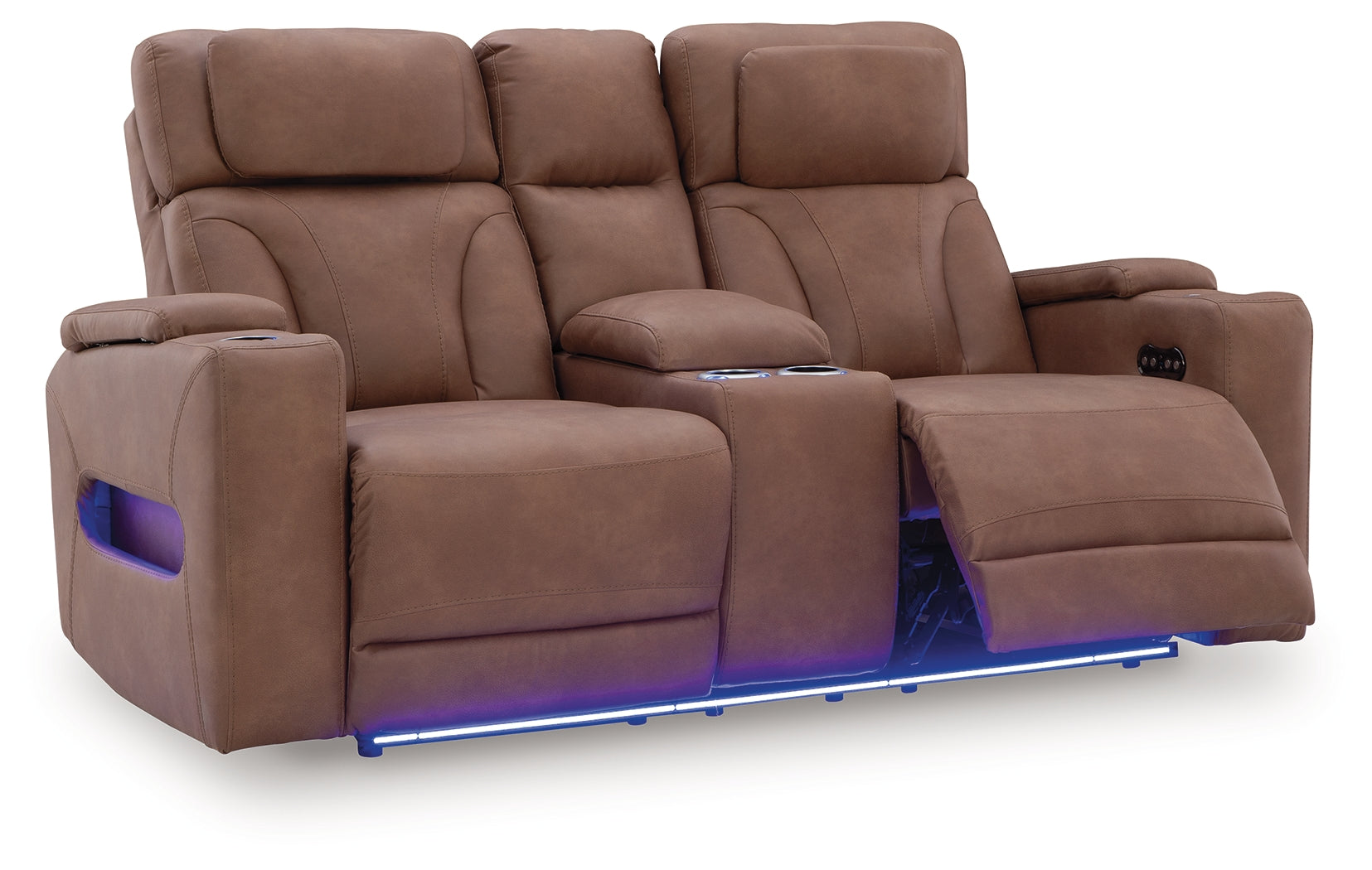 Clean-Slate Caramel Power Reclining Loveseat with Console