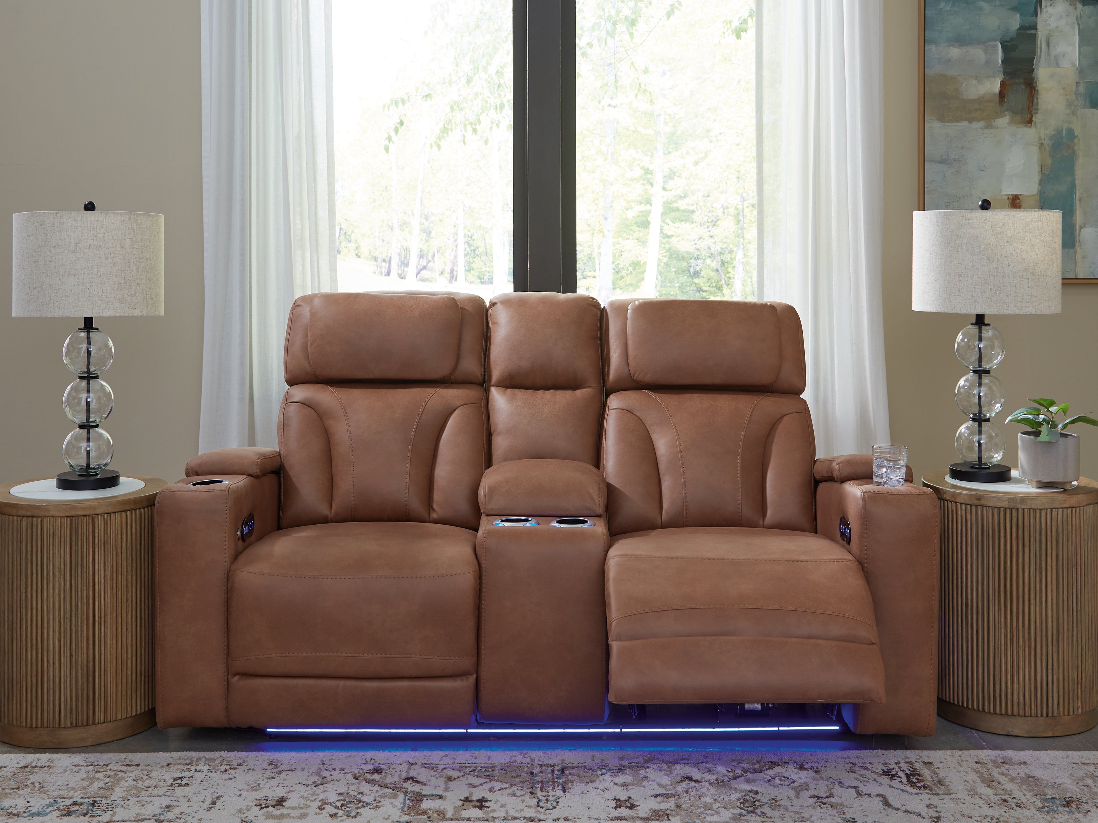 Clean-Slate Caramel Power Reclining Loveseat with Console