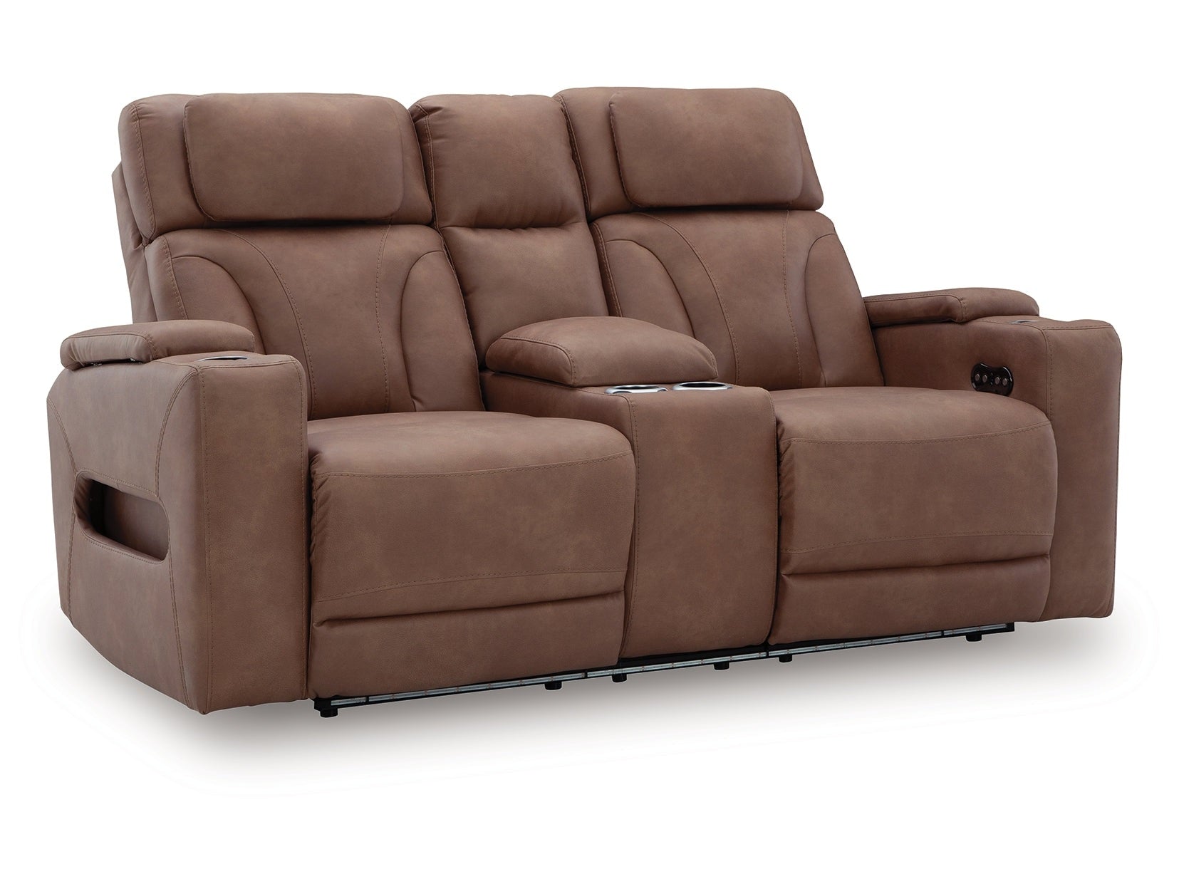 Clean-Slate Caramel Power Reclining Loveseat with Console
