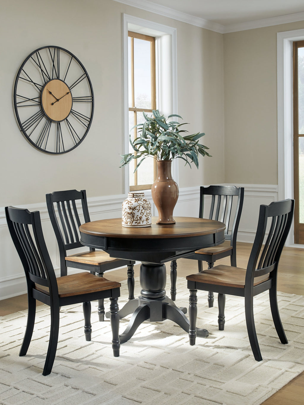 Clorazi Black/Brown Extension Dining Table and 4 Chairs