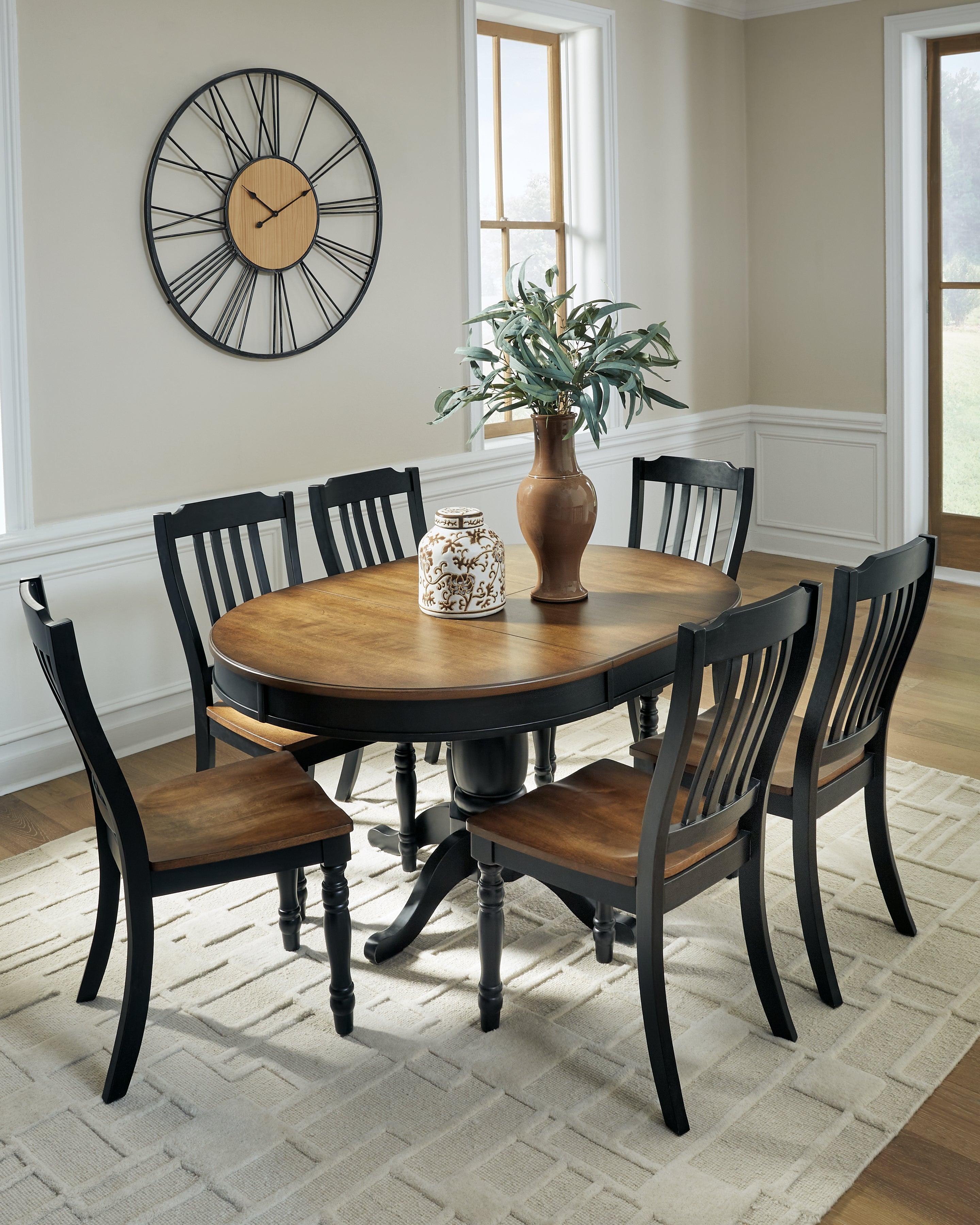 Clorazi Black/Brown Extension Dining Table and 6 Chairs