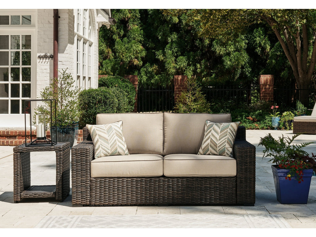 Coastline Bay Brown Outdoor Loveseat with Cushion