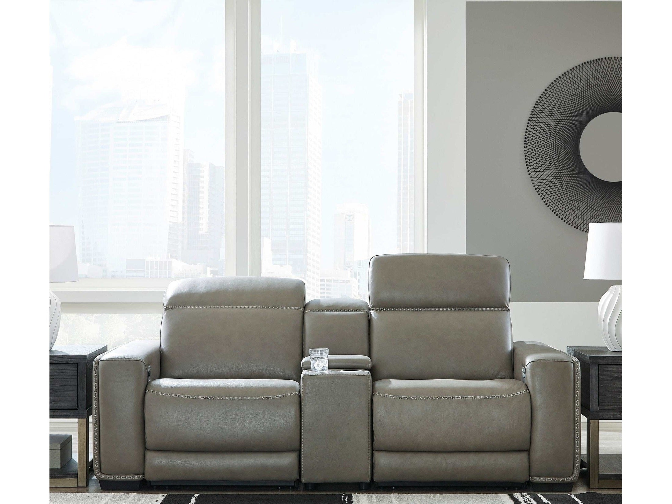 Correze Gray Power Reclining Sectional w/ Storage Console