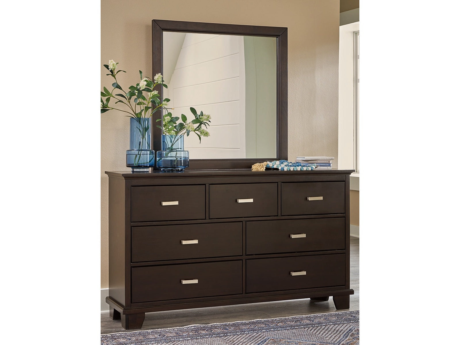 Covetown Dark Brown Dresser and Mirror