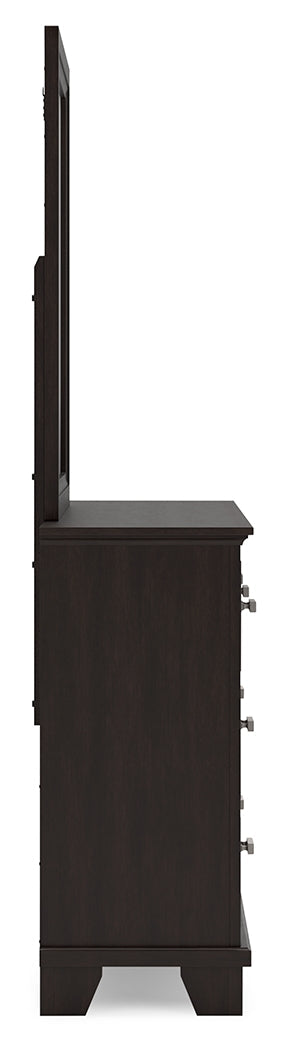 Covetown Full Panel Bed & Dresser & Mirror & Chest & Nightstand, Dark Brown