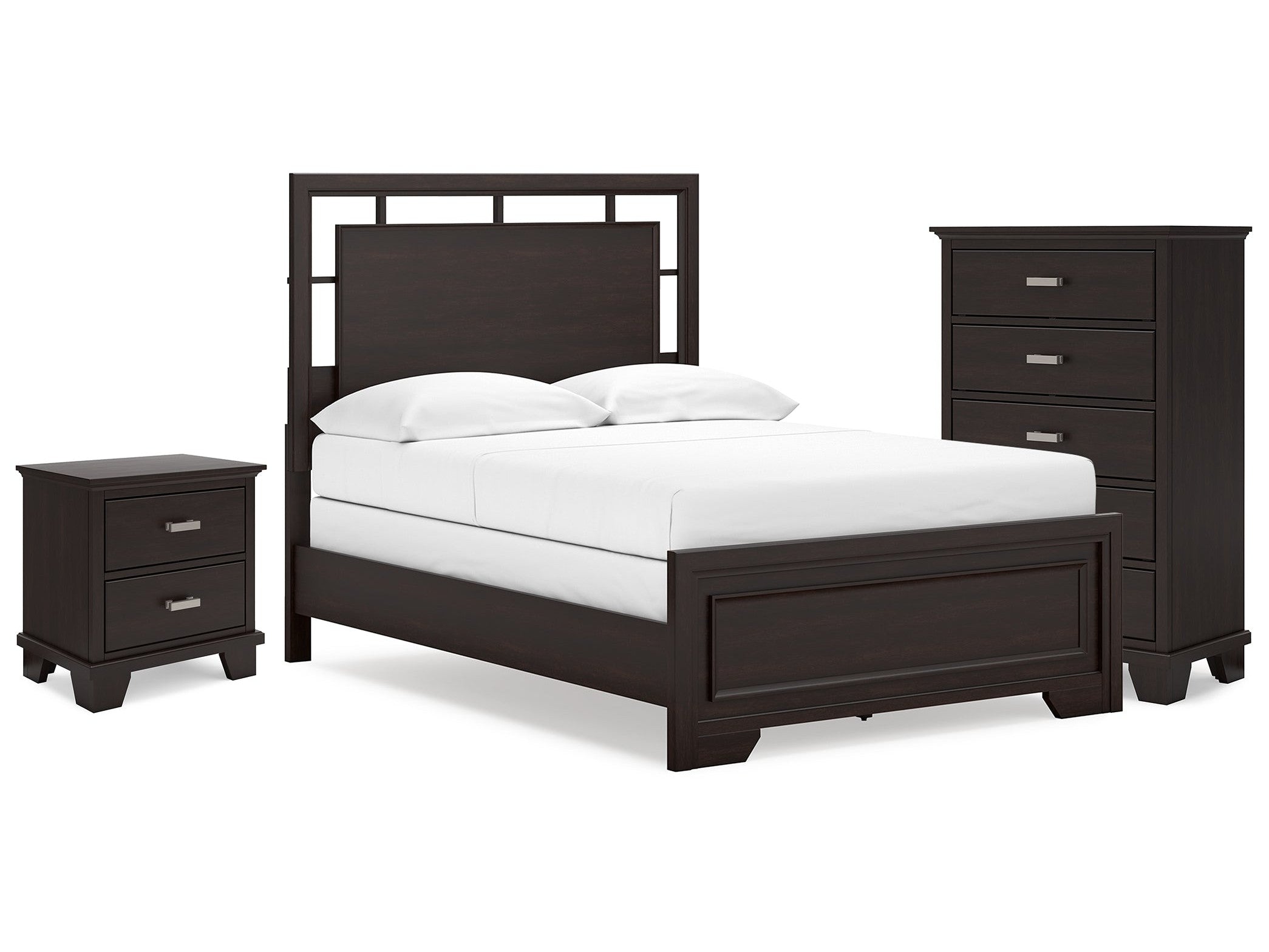Covetown Dark Brown Full Panel Bedroom Set with Chest and Nightstand