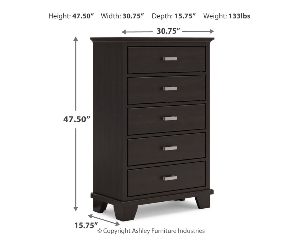 Covetown Dark Brown Full Panel Bedroom Set with Chest and Nightstand