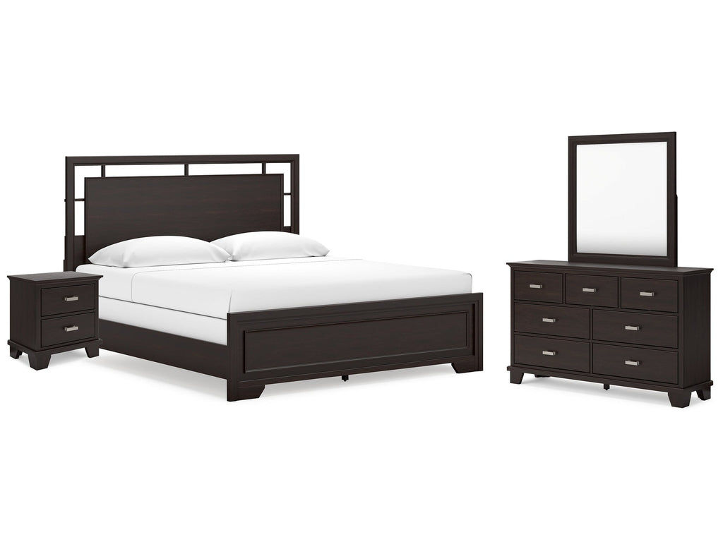 Covetown King Panel Bed, Dresser, Mirror and Nightstand