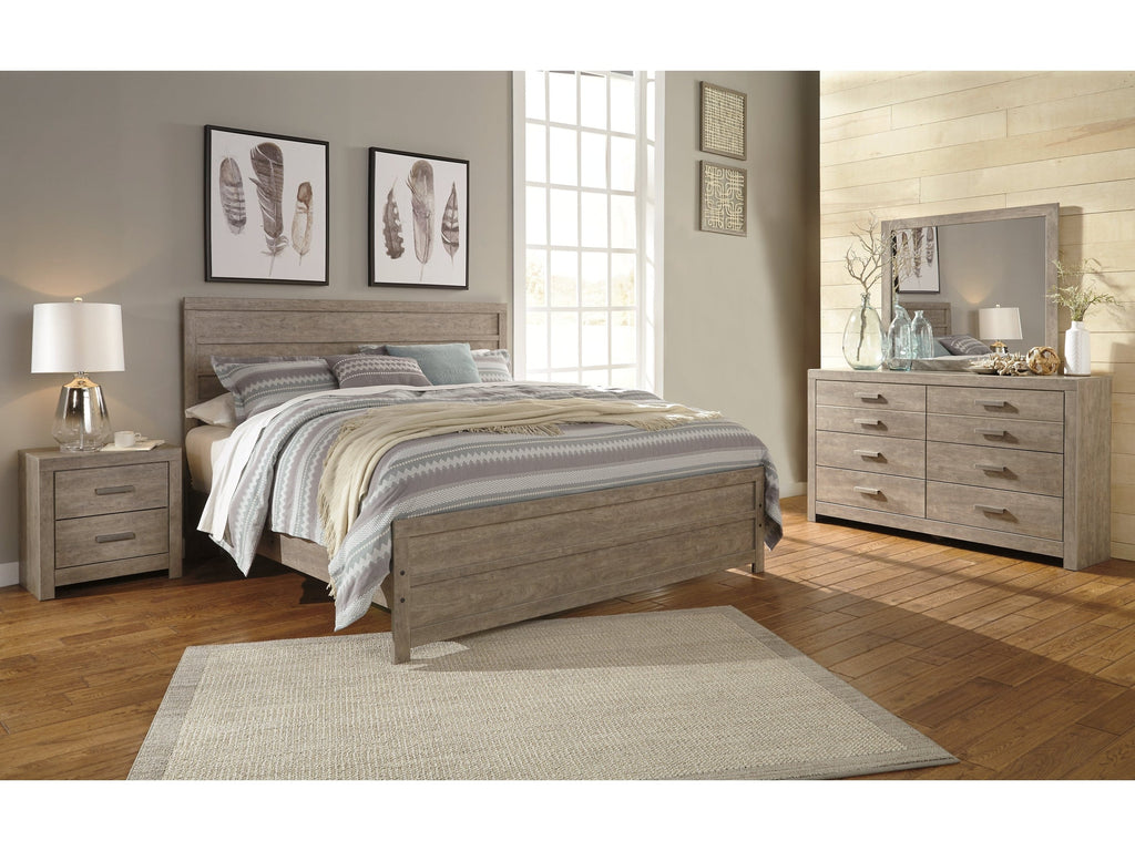 Culverbach Gray King Panel Bed, Dresser and Mirror