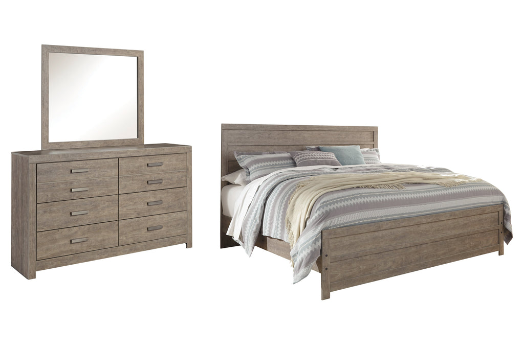 Culverbach Gray King Panel Bed, Dresser and Mirror