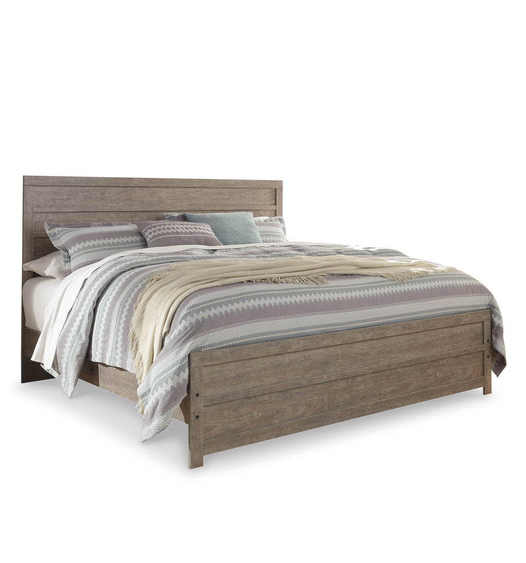 Culverbach Gray King Panel Bed, Dresser and Mirror