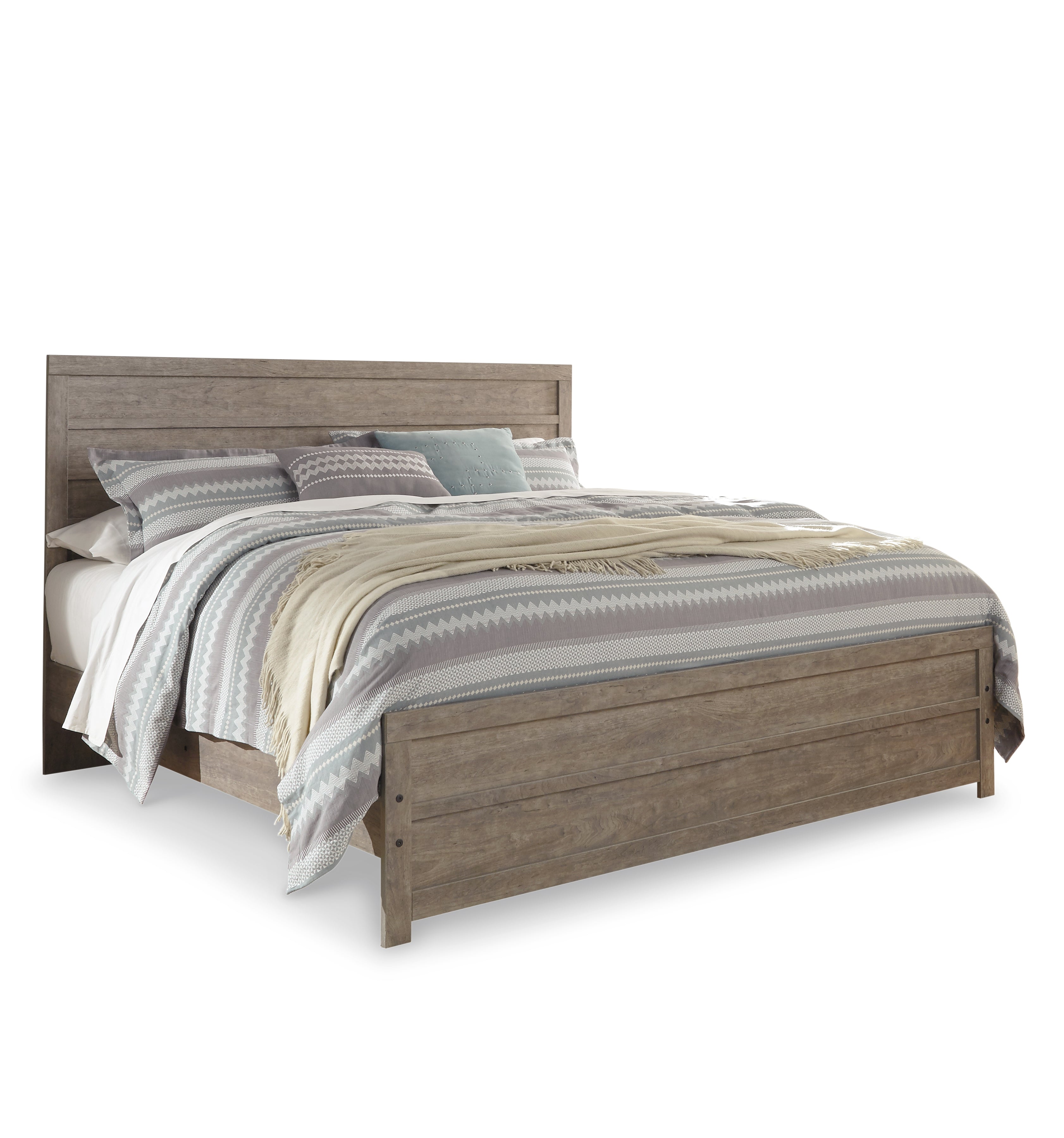 Culverbach Gray King Panel Bed, Dresser and Mirror
