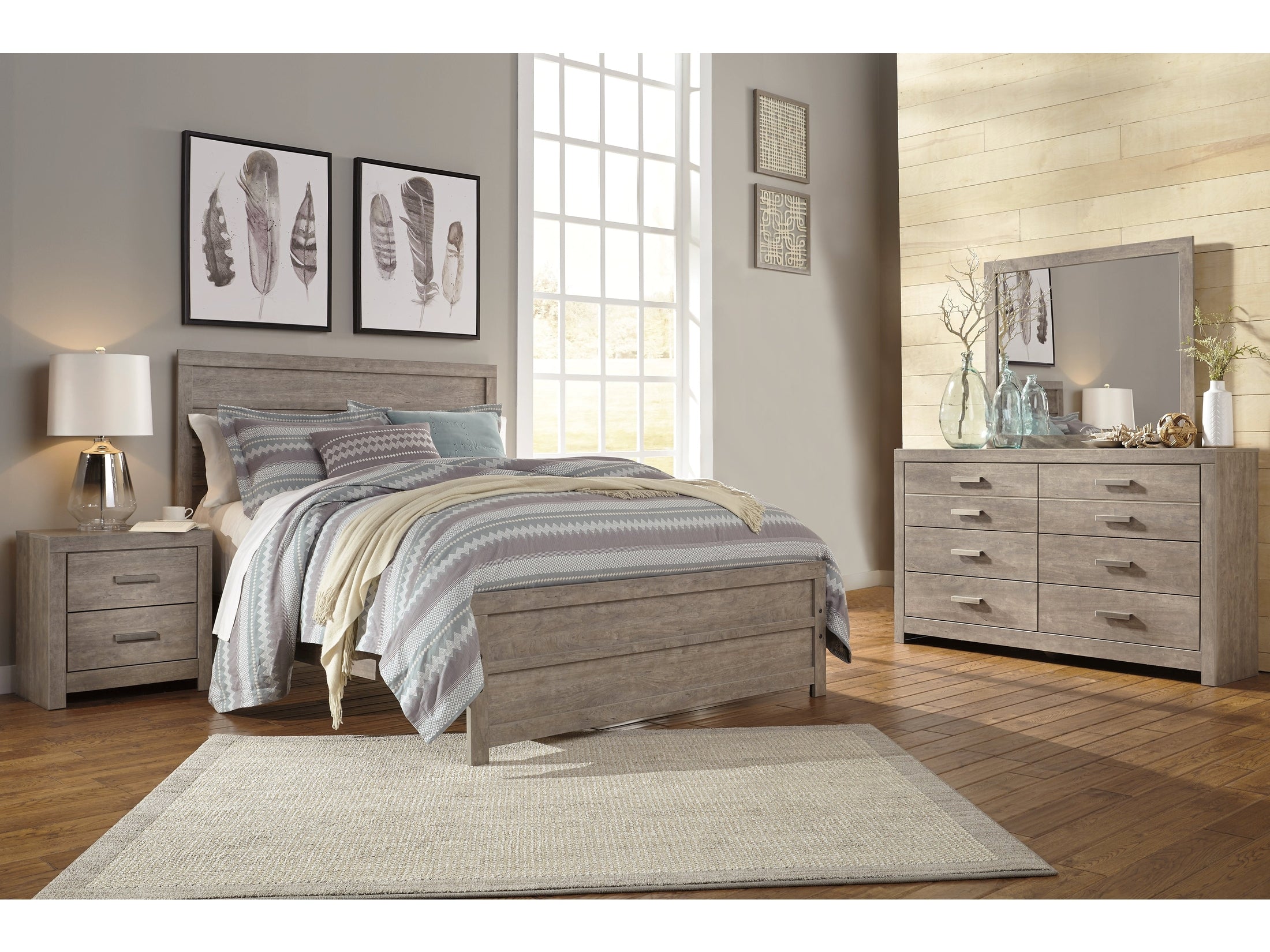 Culverbach Gray Queen Panel Bed, Dresser and Mirror
