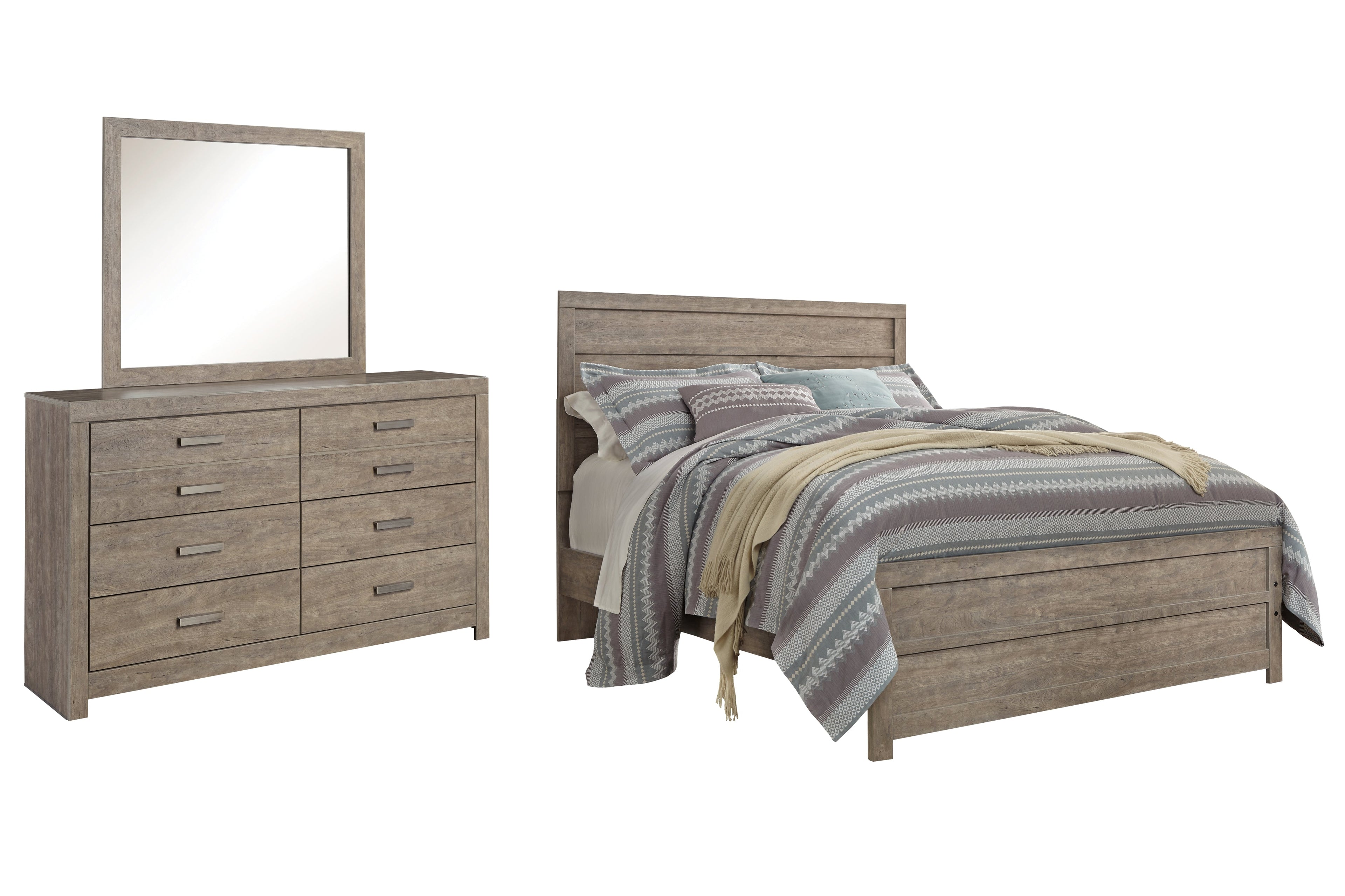 Culverbach Gray Queen Panel Bed, Dresser and Mirror
